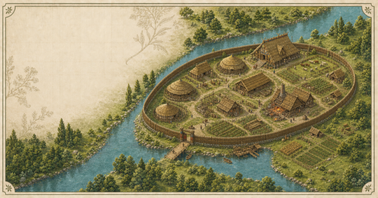 Isometric Metal Age settlement beside the Seine